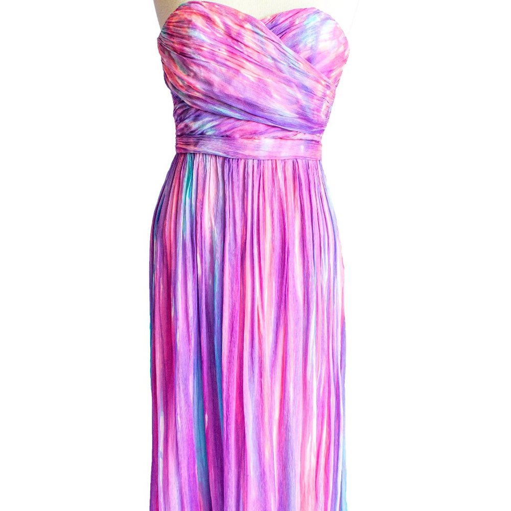 NEW silk long Dress boho Bridesmaid formal wedding party pink purple blue dyed S